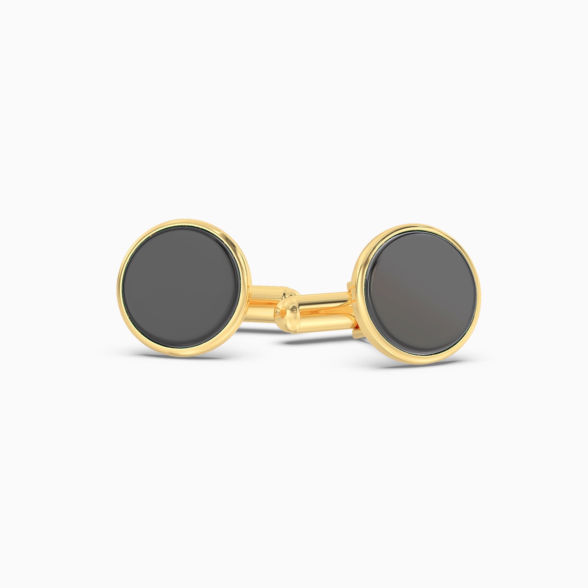 Men's Black Oynyx Silver Cufflinks - Gold Plated