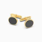 Men's Black Oynyx Silver Cufflinks - Gold Plated