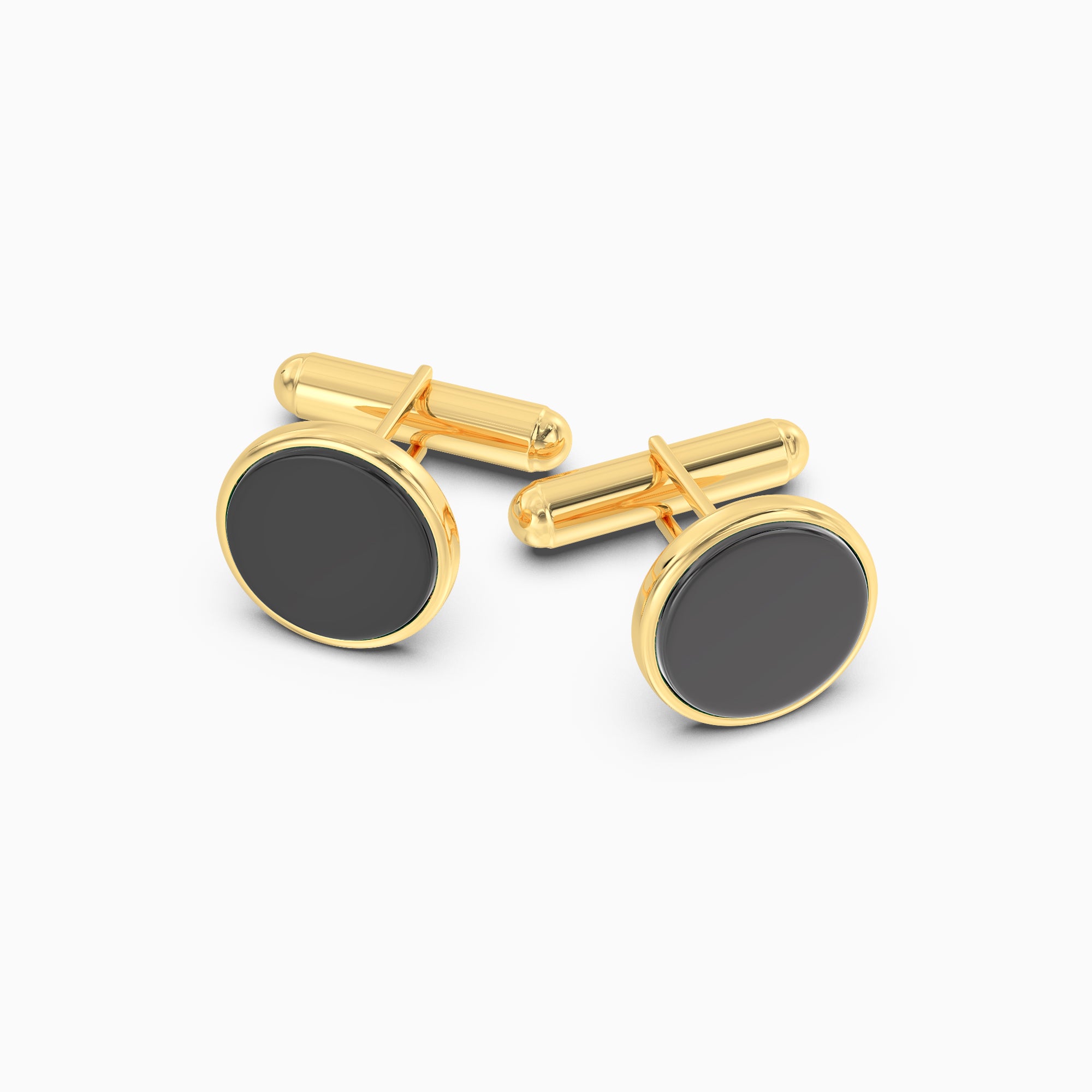 Men's Black Oynyx Silver Cufflinks - Gold Plated