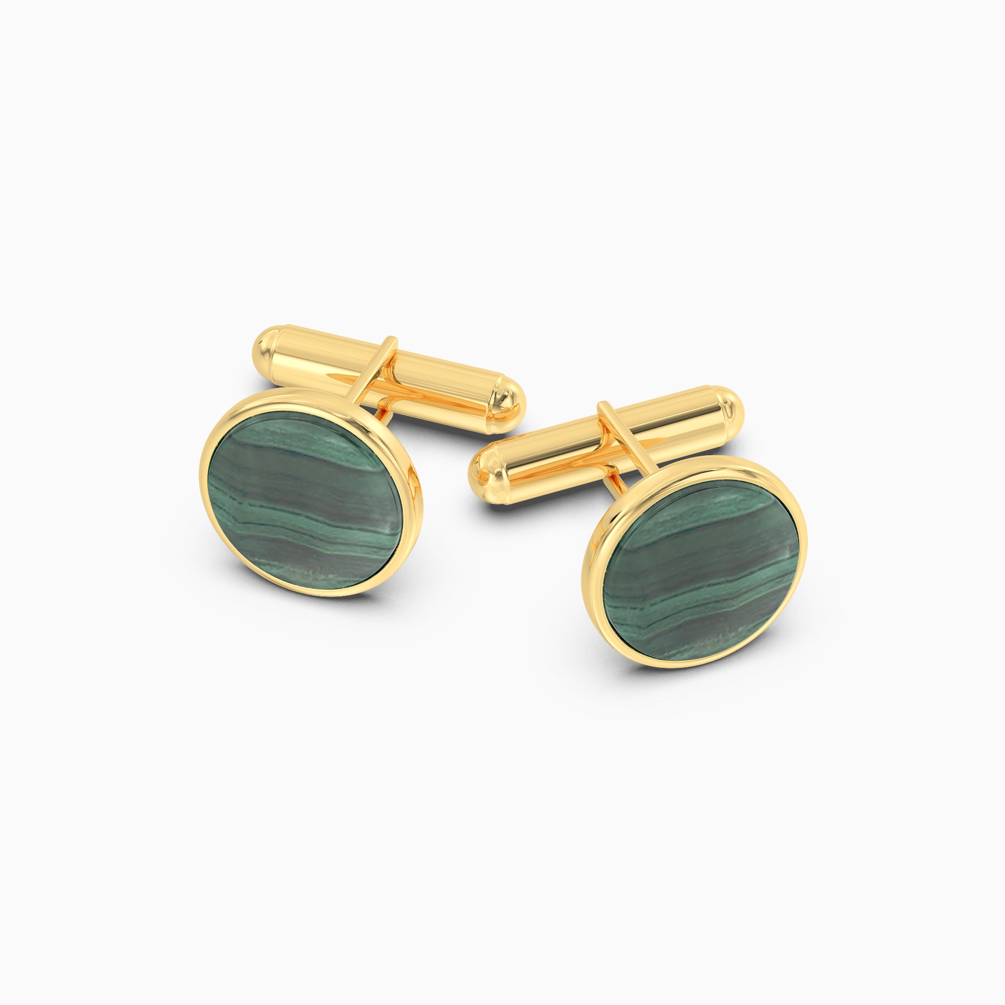 Men's Malachite Silver Cufflinks - Gold Plated