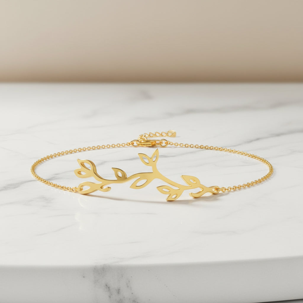 Romantic Floral Olive Leaf Vine Bracelet