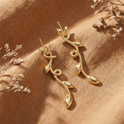 Alokki Romantic Floral Olive Leaf Vine Drop Earrings