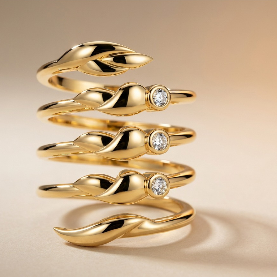 Romantic Floral Spiral Ring - Gold Plated
