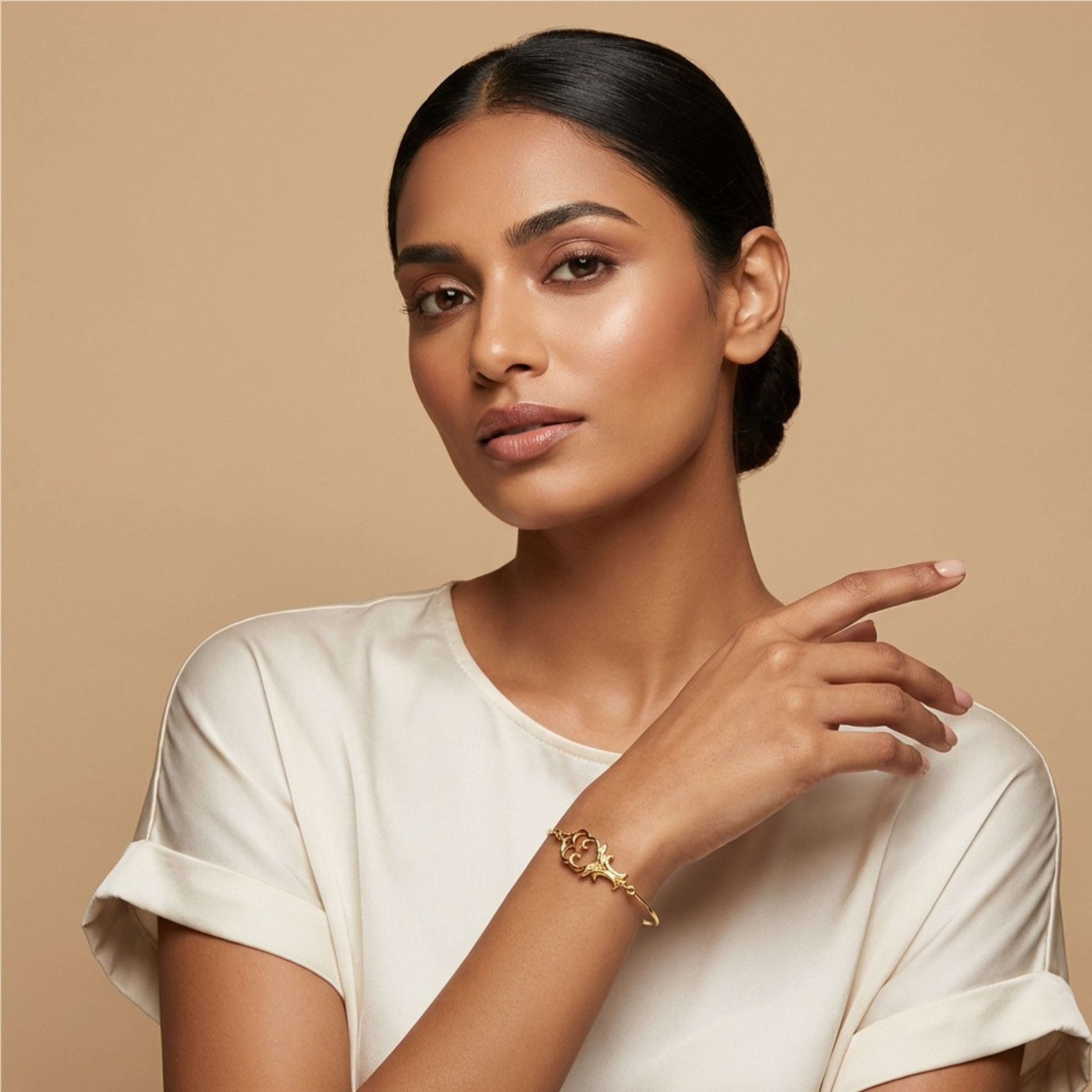 romantic Floral Noveau Art Bracelets - Gold Plated