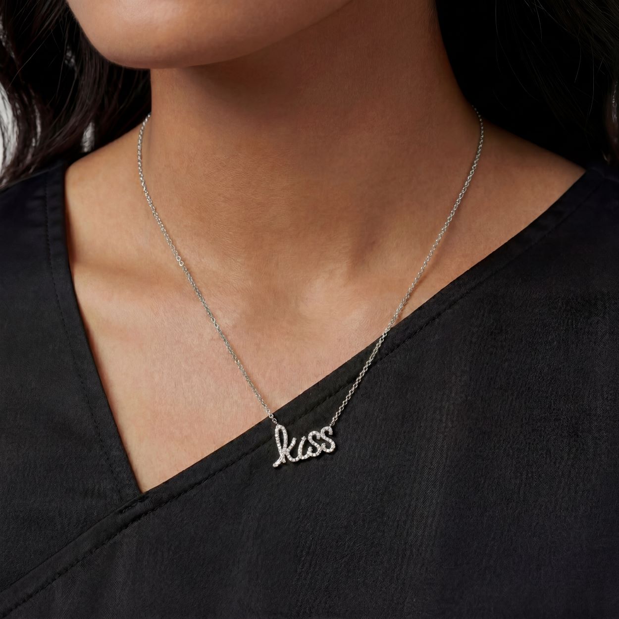Graffiti Kiss Pendant With CZ