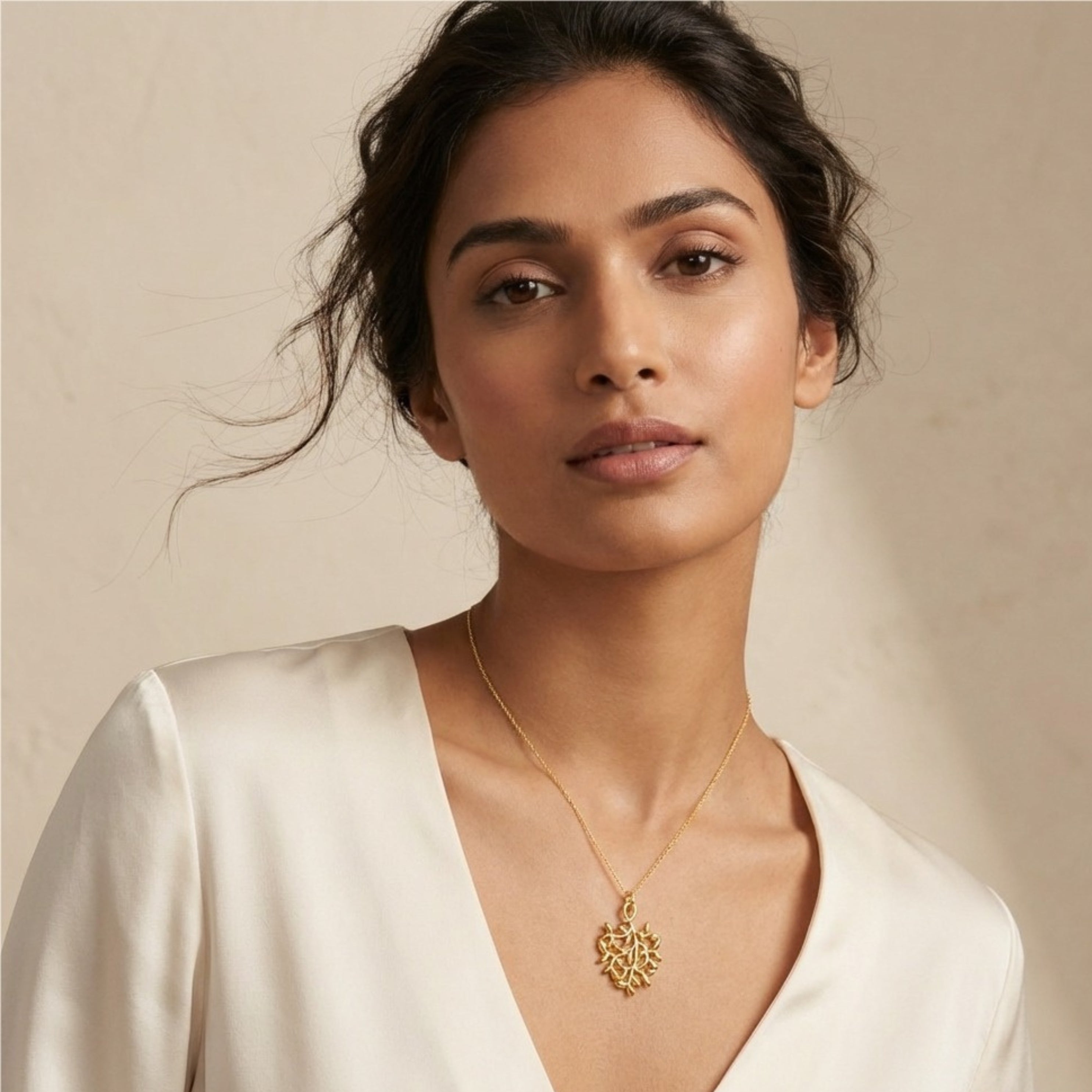 Romantic Floral Neam Leaf Pendant- Gold Plated