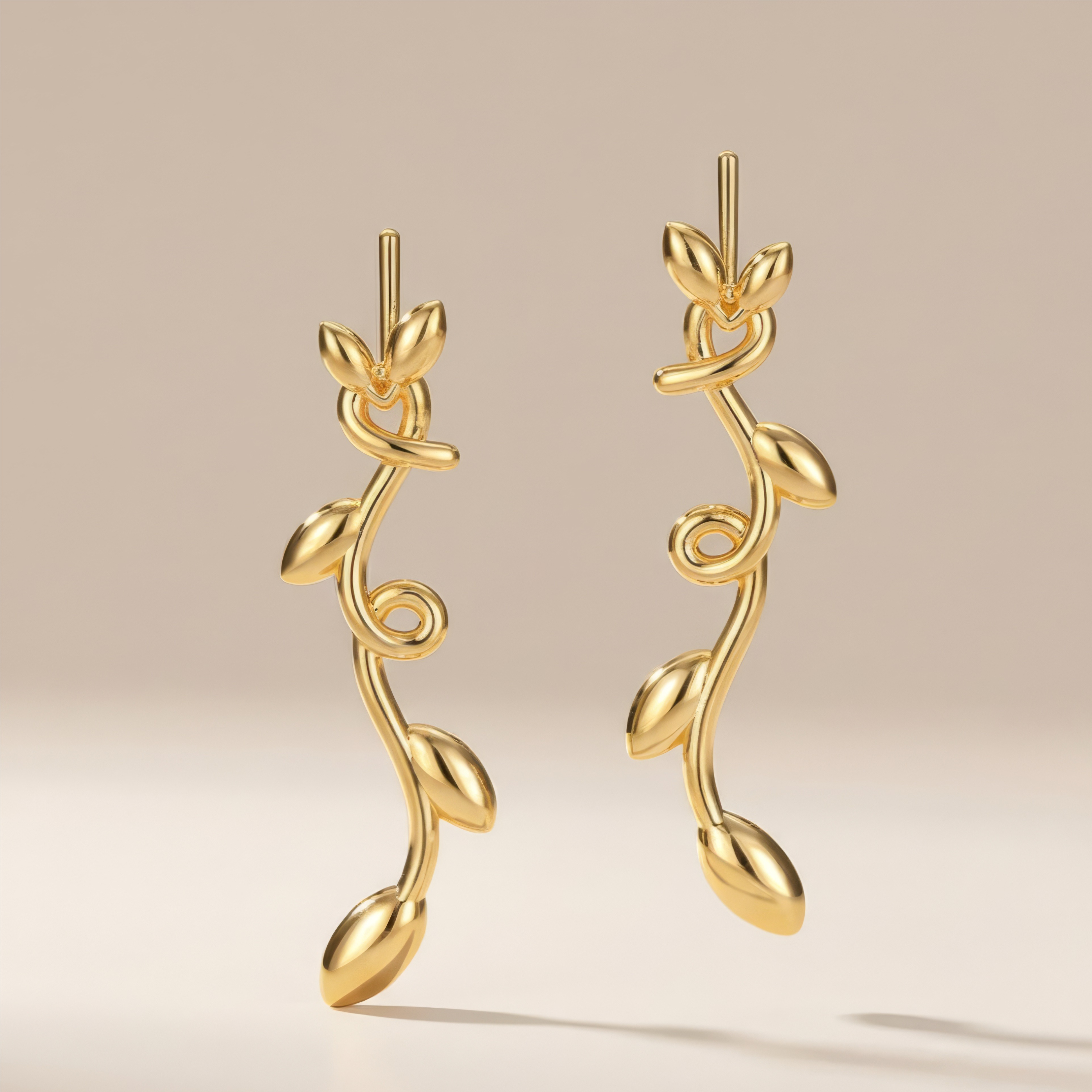 Alokki Romantic Floral Olive Leaf Vine Drop Earrings