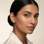 Romantic Floral Olive Leaf Climber Earrings - Gold plated