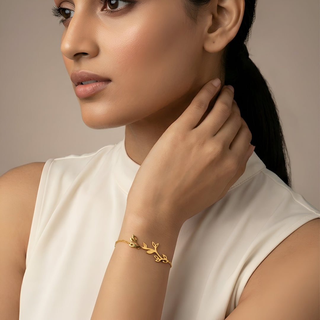 Romantic Floral Olive Leaf Vine Bracelet