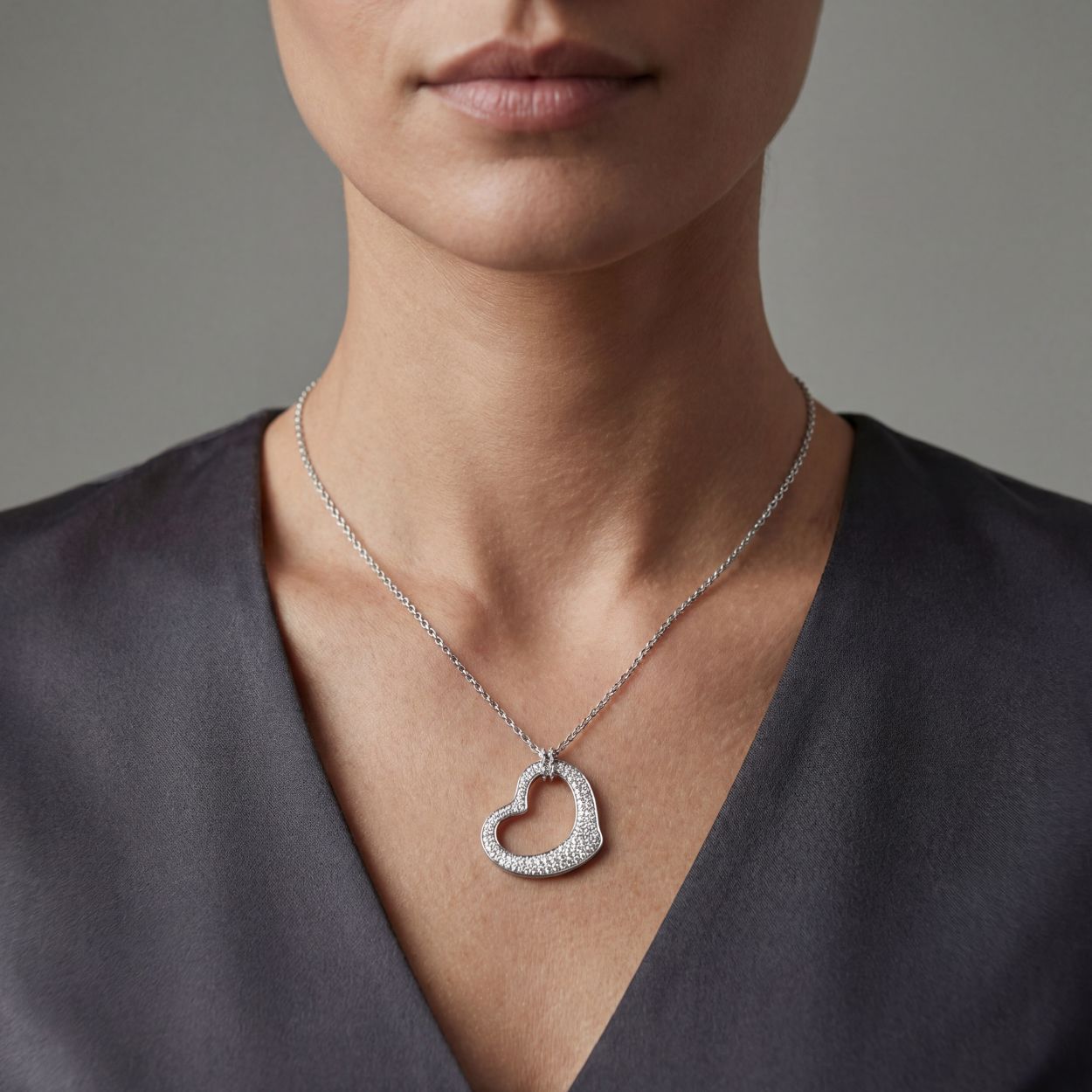 Open Heart Pendant with CZ