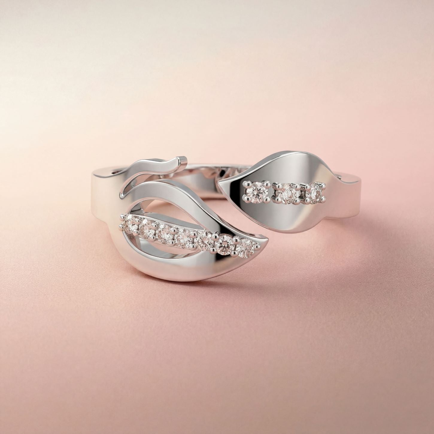 Romantic Floral Leaf Bypass Ring