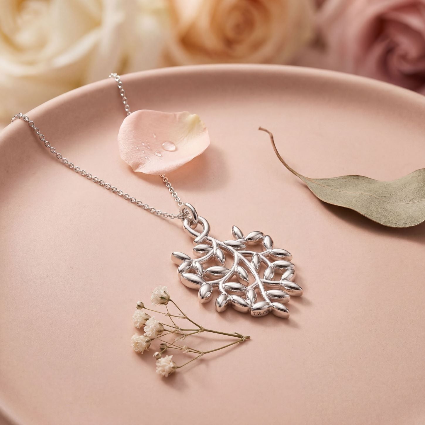 Romantic Floral Olive Leaf Pendant