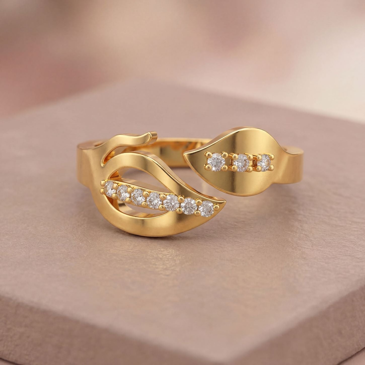 Romantic Floral Leaf Bypass Ring