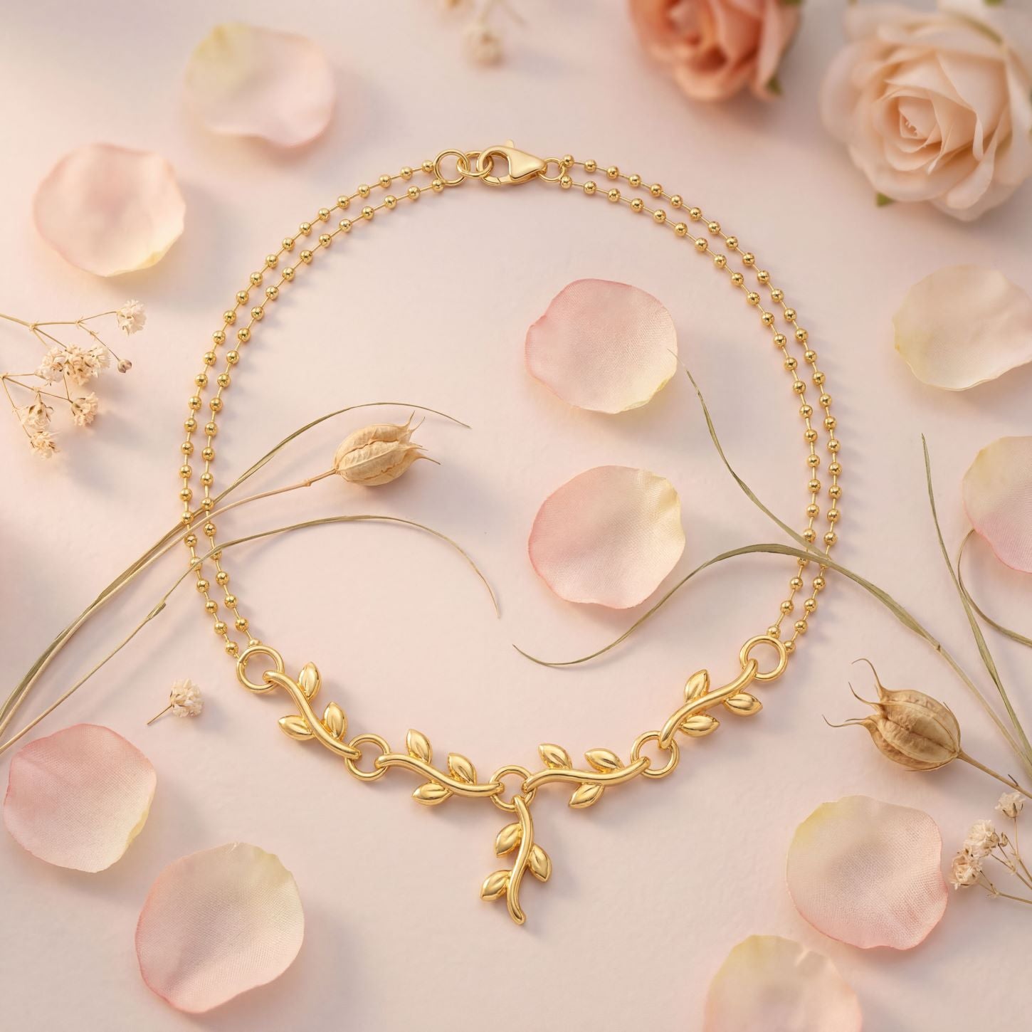 Romantic Floral Olive leaf vine anklets