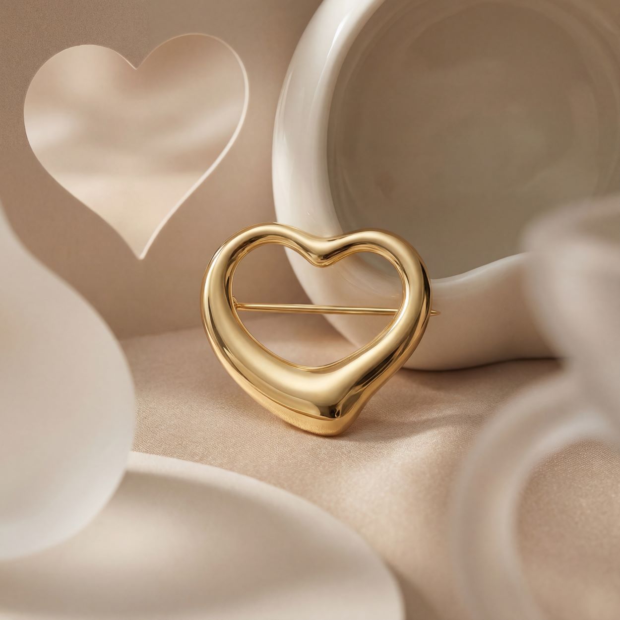 Open Heart Brooch - Gold Plated