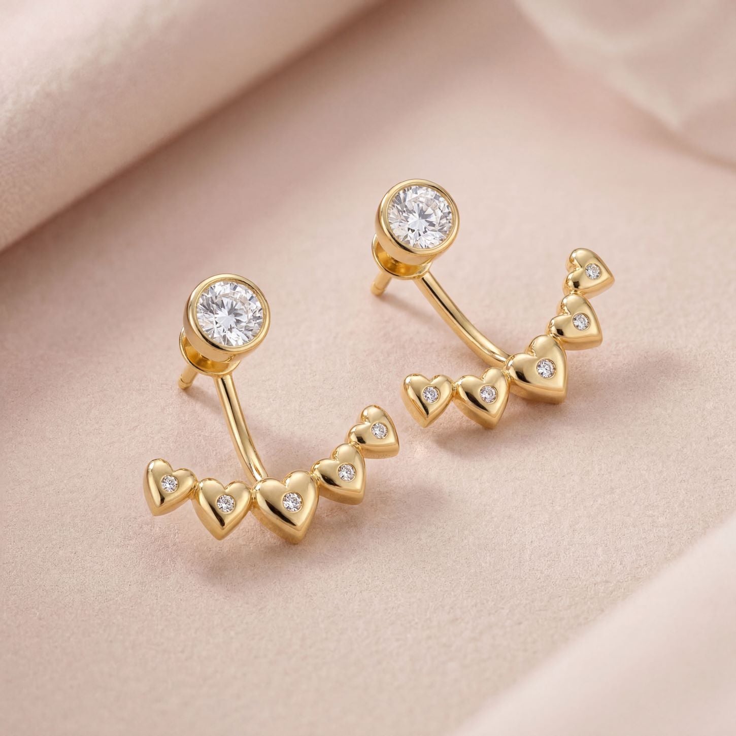 Romantic Floral Heart Front Back Stud Earrings
