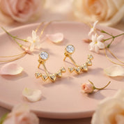 Romantic Floral Heart Front Back Stud Earrings