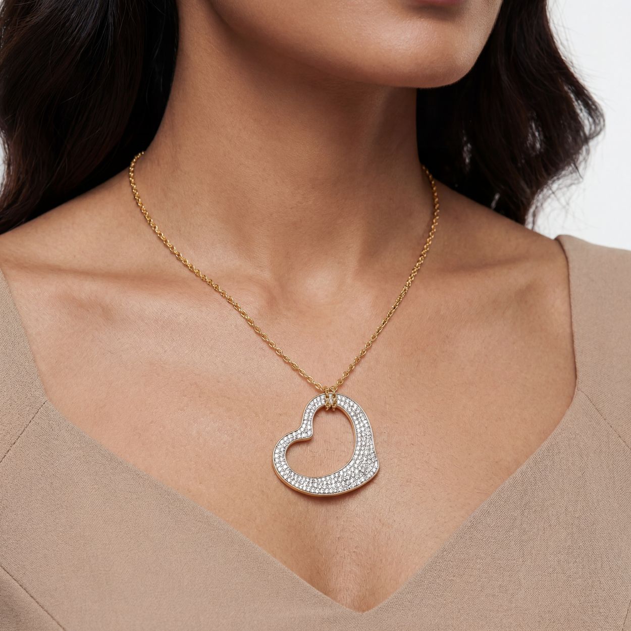 Open Heart Pendant with CZ
