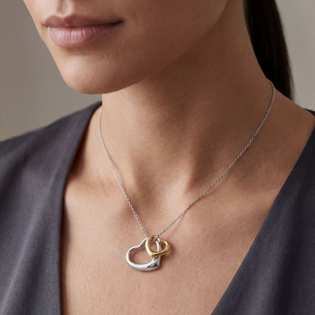 Open Heart Pendant in sterling silver and with 18K Yellow Gold Plated