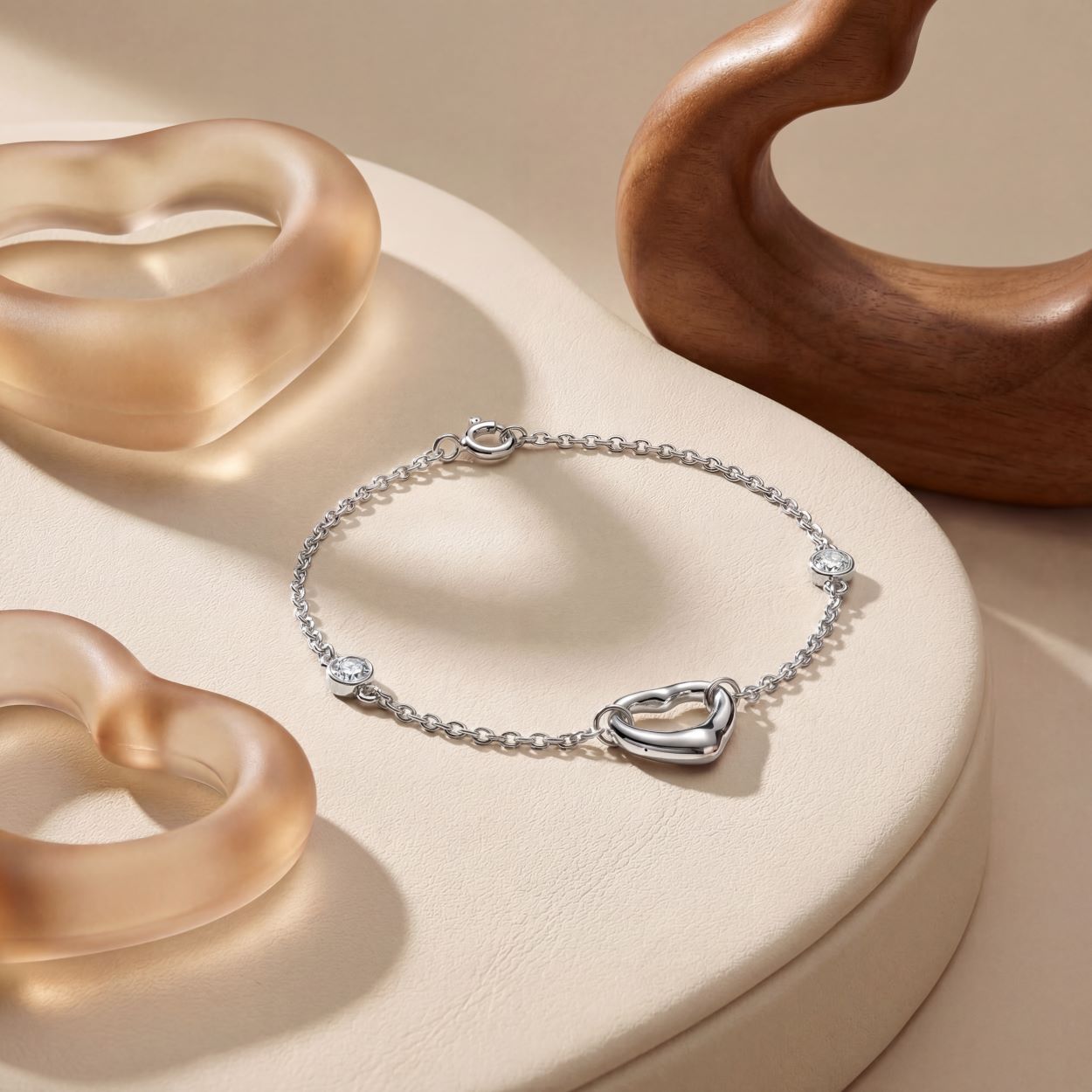 CZ By The Yard Open Heart Bracelet