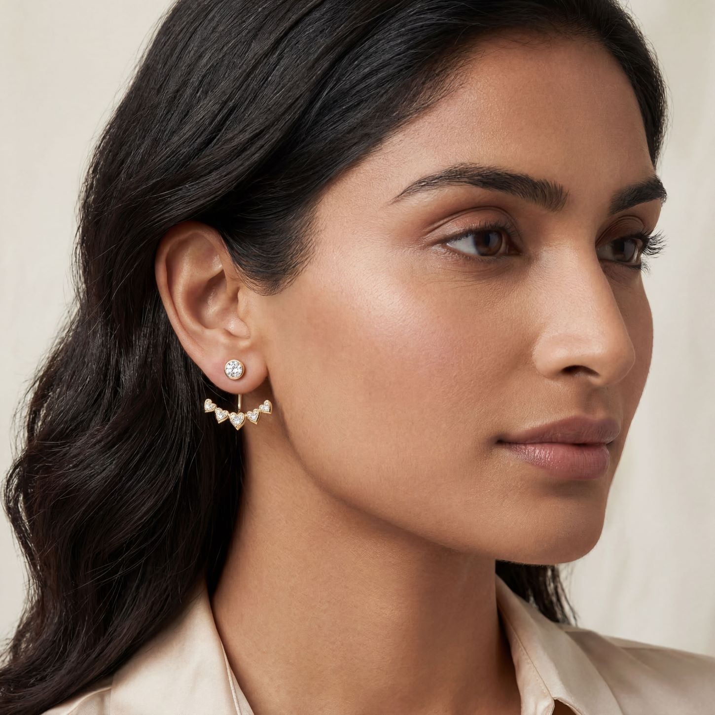 Romantic Floral Heart Front Back Stud Earrings