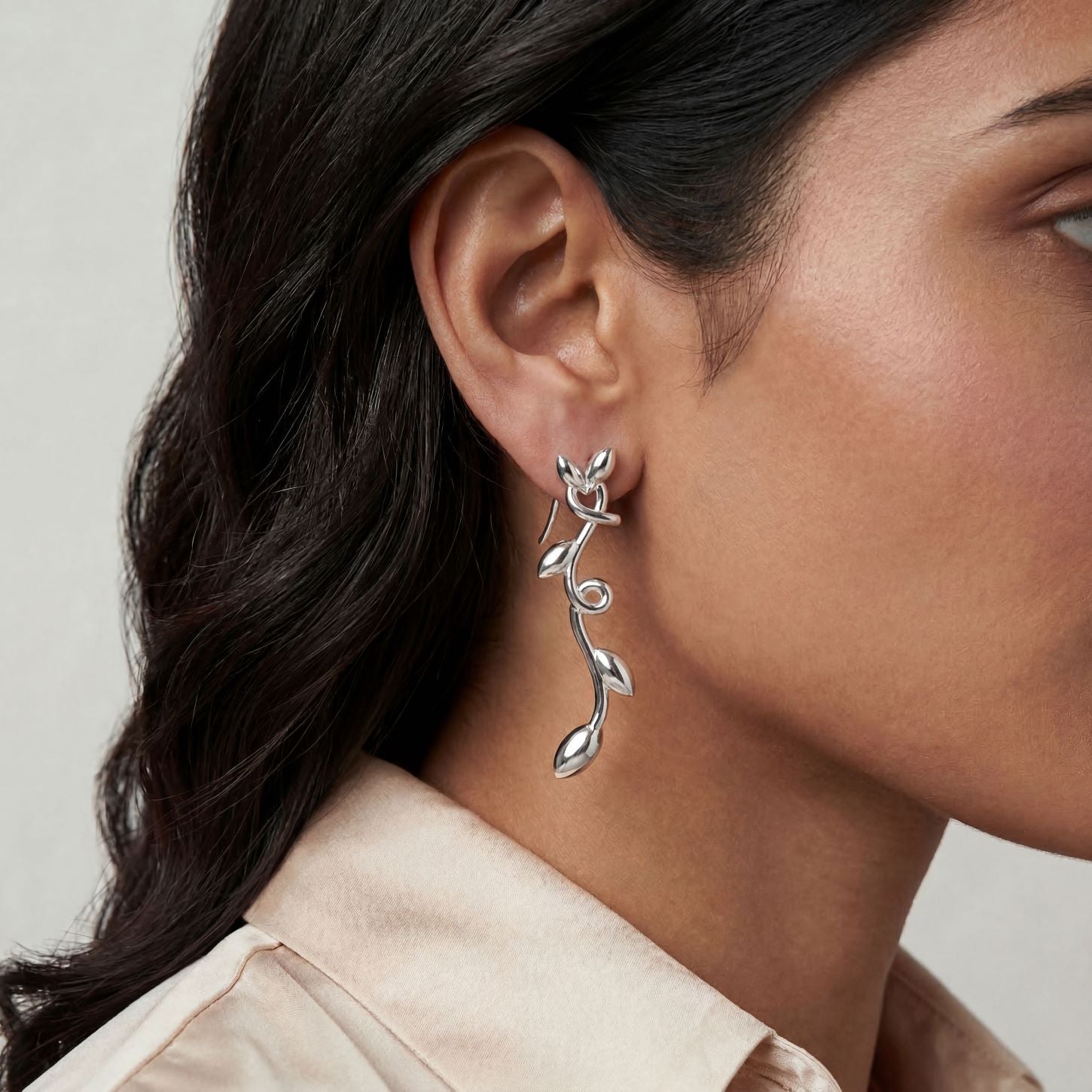 Alokki Romantic Floral Olive Leaf Vine Drop Earrings