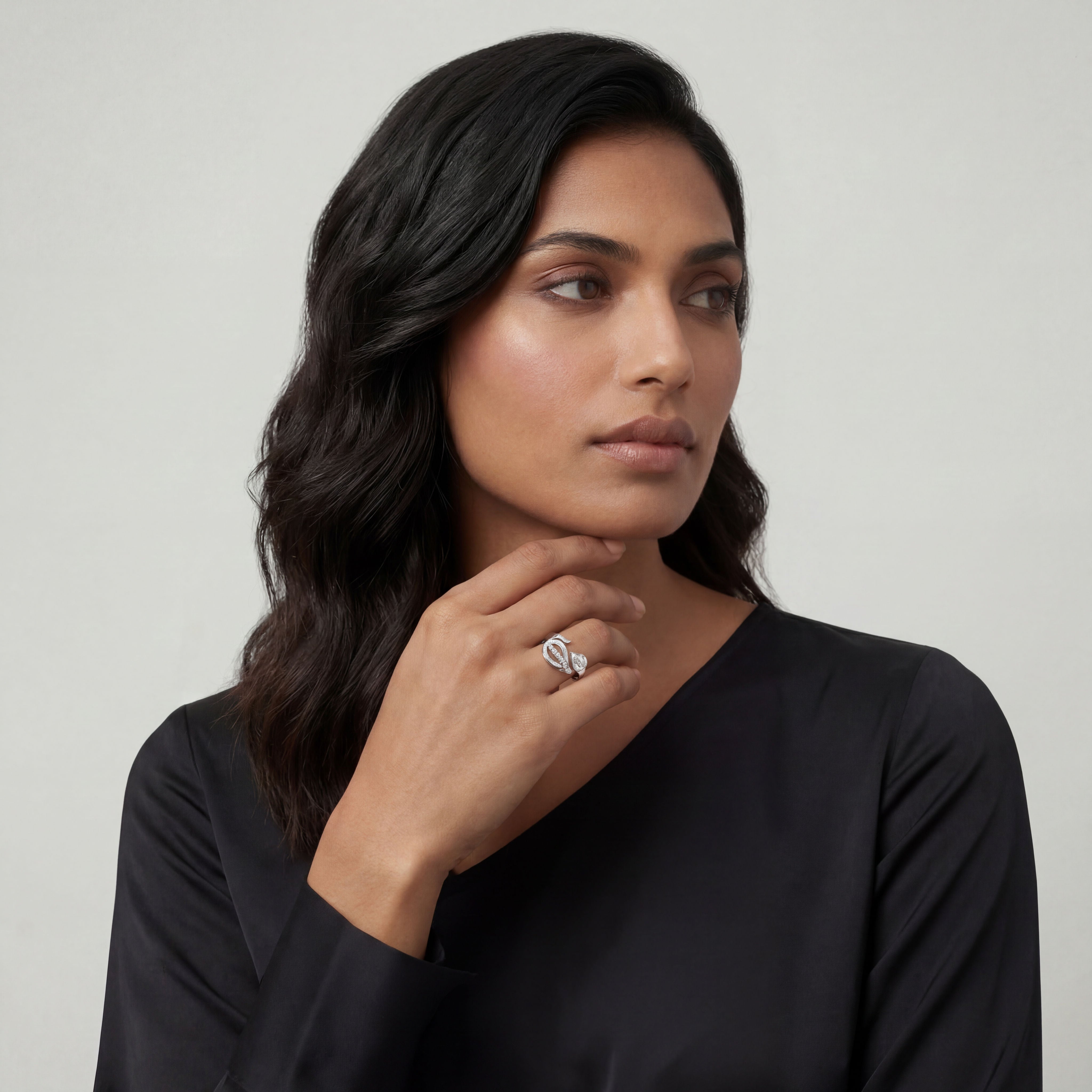 Romantic Floral Leaf Bypass Ring