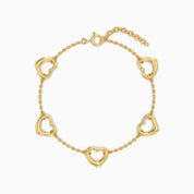Five Open Heart Bracelet - Gold Plated