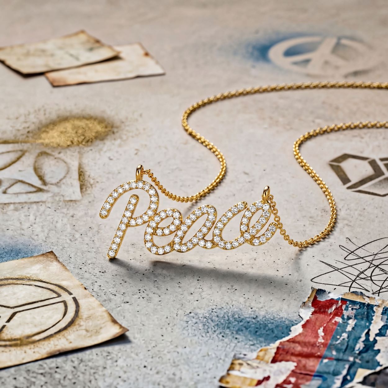 Graffiti Peace Pendant With CZ
