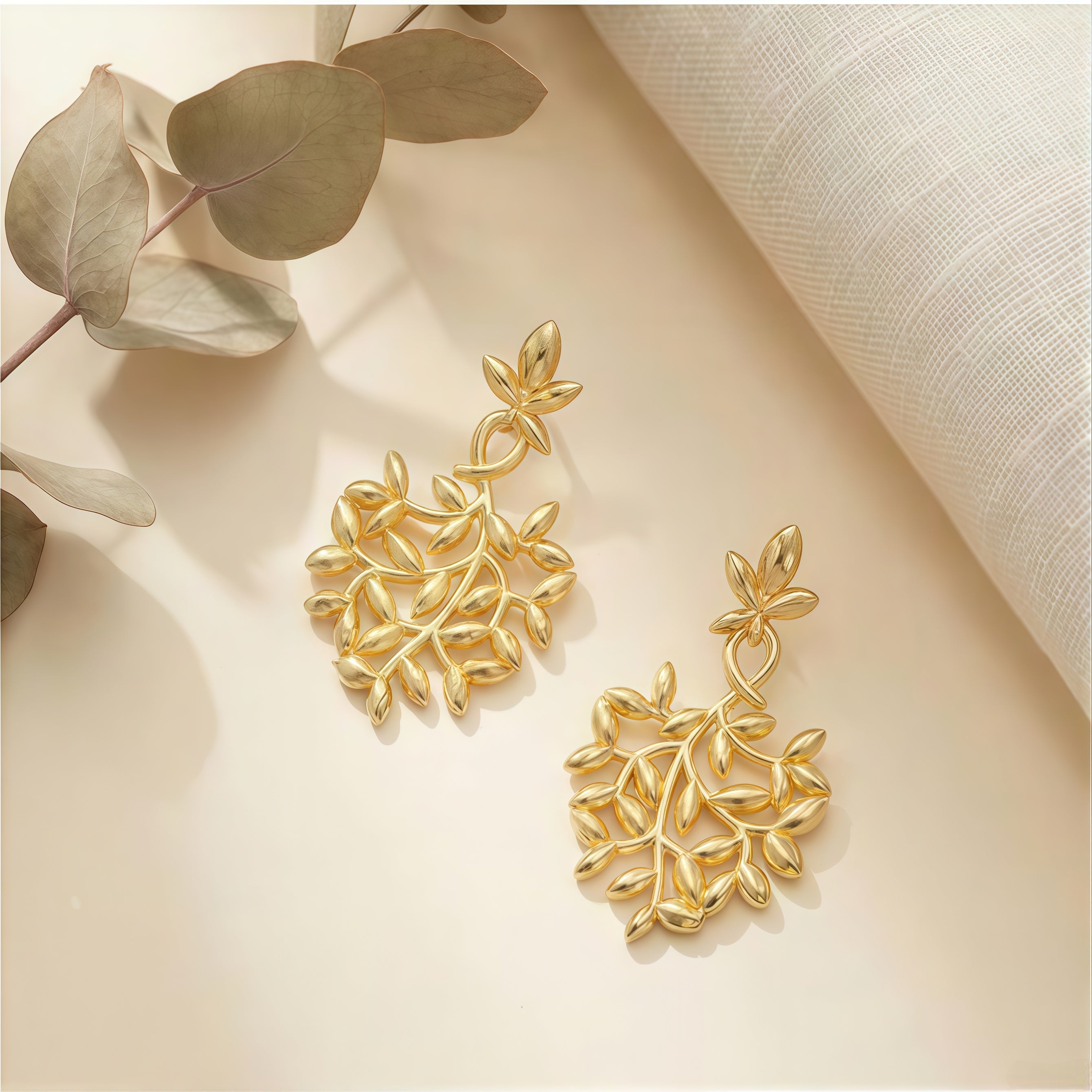 Romantic Floral Olive Leaf Drop Earrings