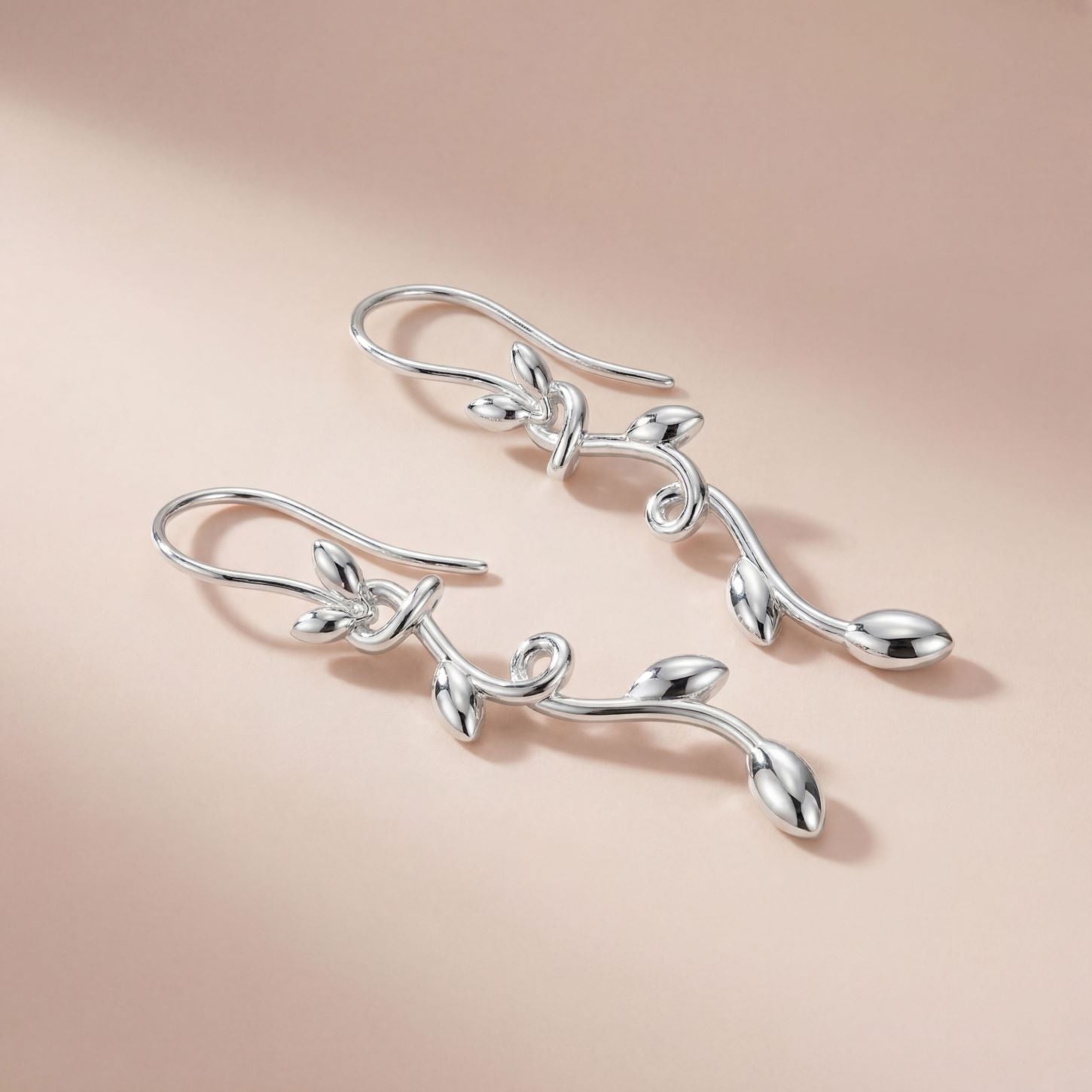 Alokki Romantic Floral Olive Leaf Vine Drop Earrings