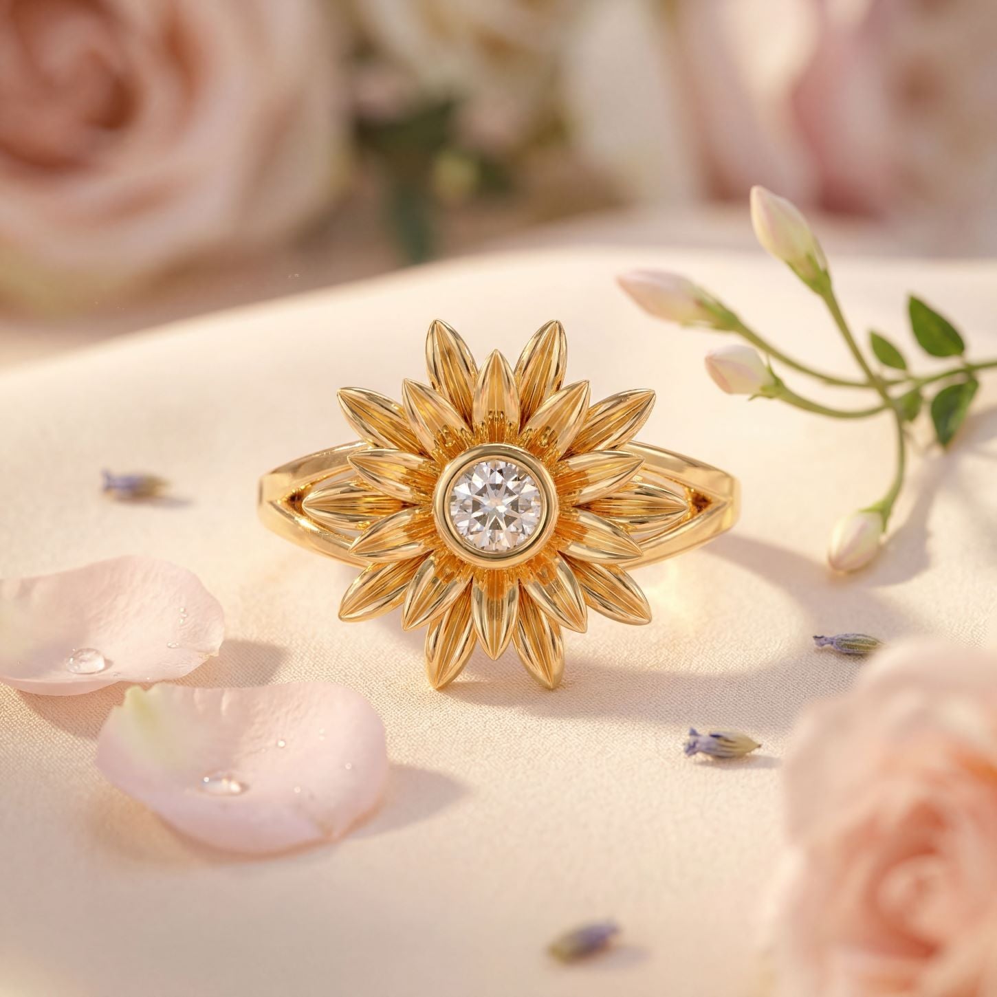 Romantic Floral Sunflower Ring