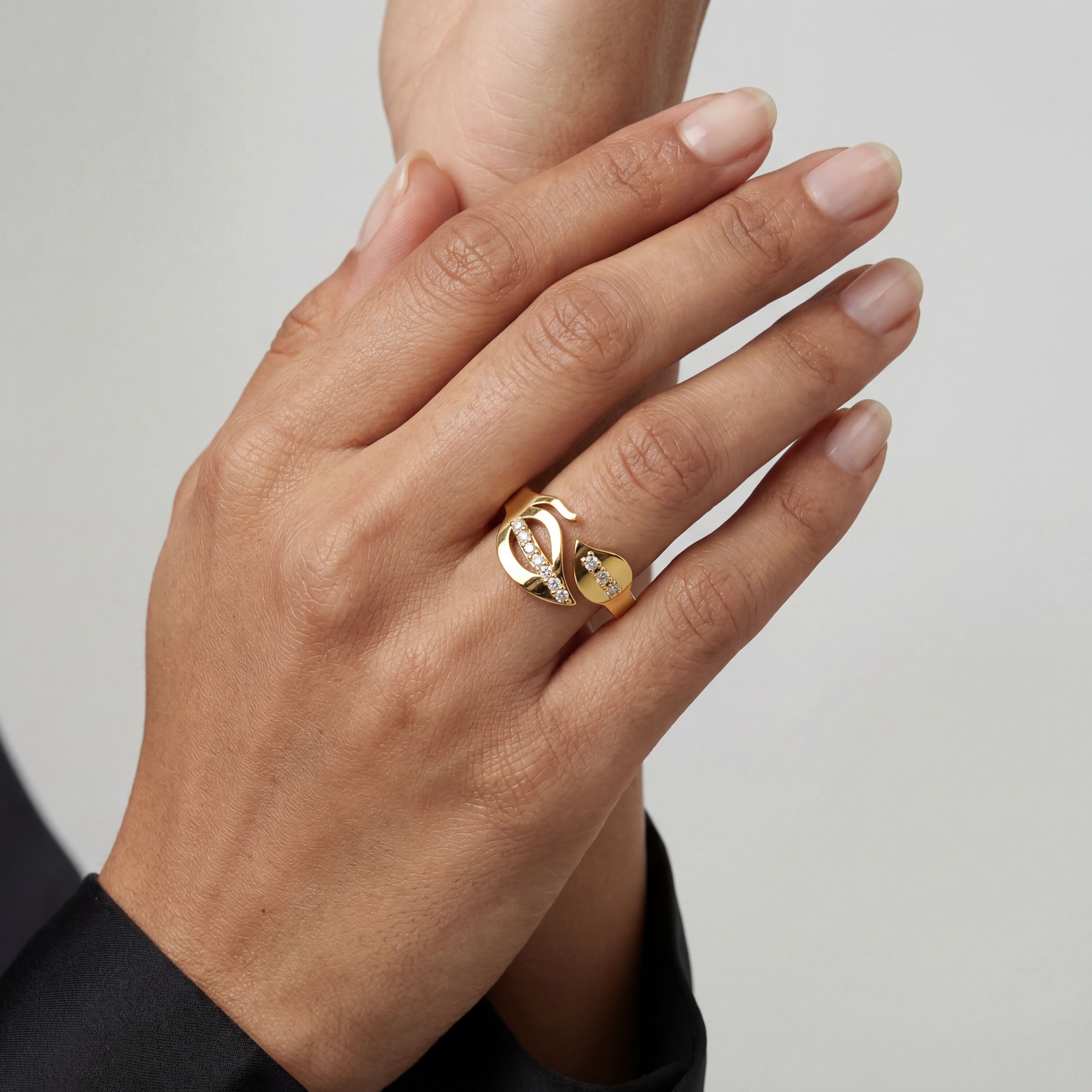 Romantic Floral Leaf Bypass Ring