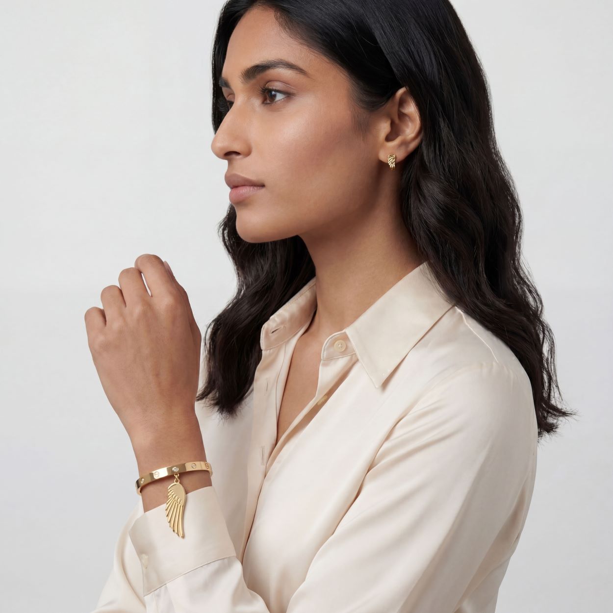 Alokki Boho Dream Feather Charm and Stone Bangle