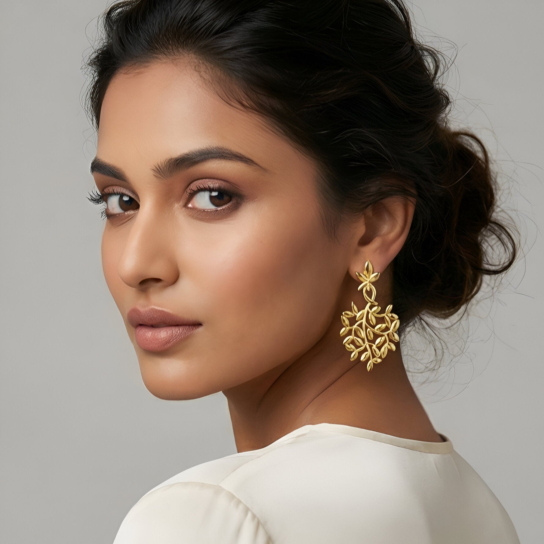 Romantic Floral Olive Leaf Drop Earrings