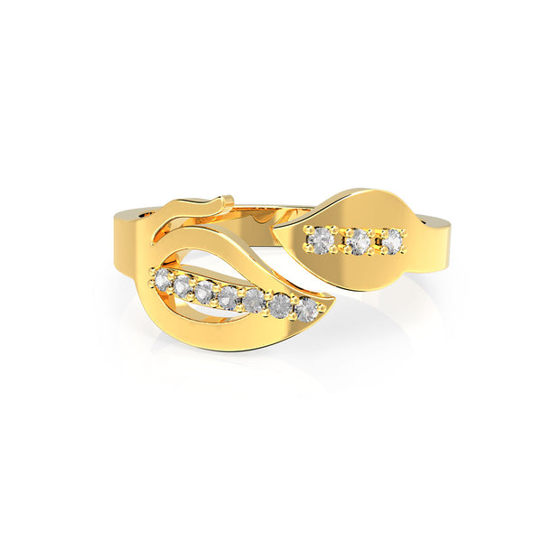 Romantic Floral Leaf Bypass Ring - Gold Plated
