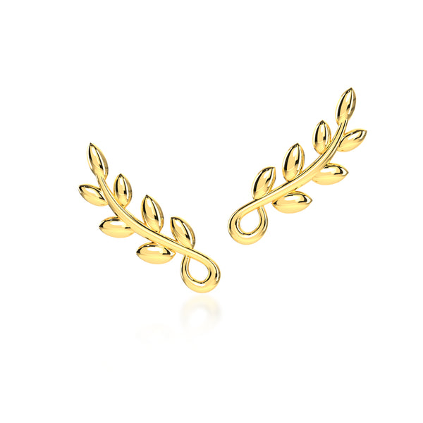 Romantic Floral Olive Leaf Climber Ear Cuffs- Gold Plated