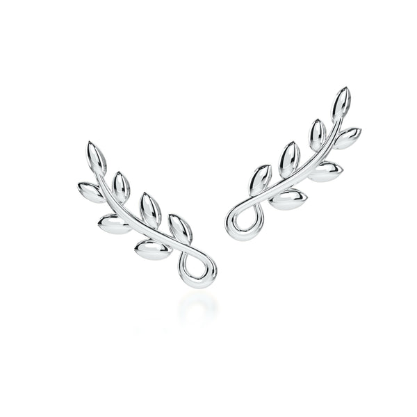 Romantic Floral Olive Leaf Climber Ear Cuff- Silver Plated