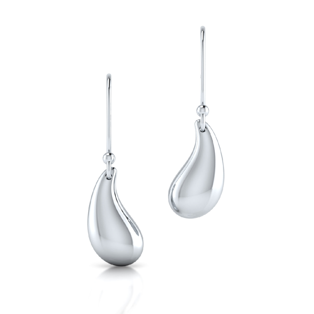 Pair of silver teardrop earrings on a white background